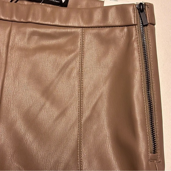 ZARA Tan Faux Leather Leggings Vegan Skinny Pants Hi-Rise Ankle Slit Women’s S - Picture 5 of 16
